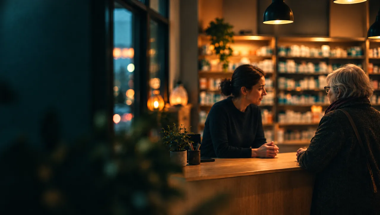 Gespräch am Tresen einer Apotheke